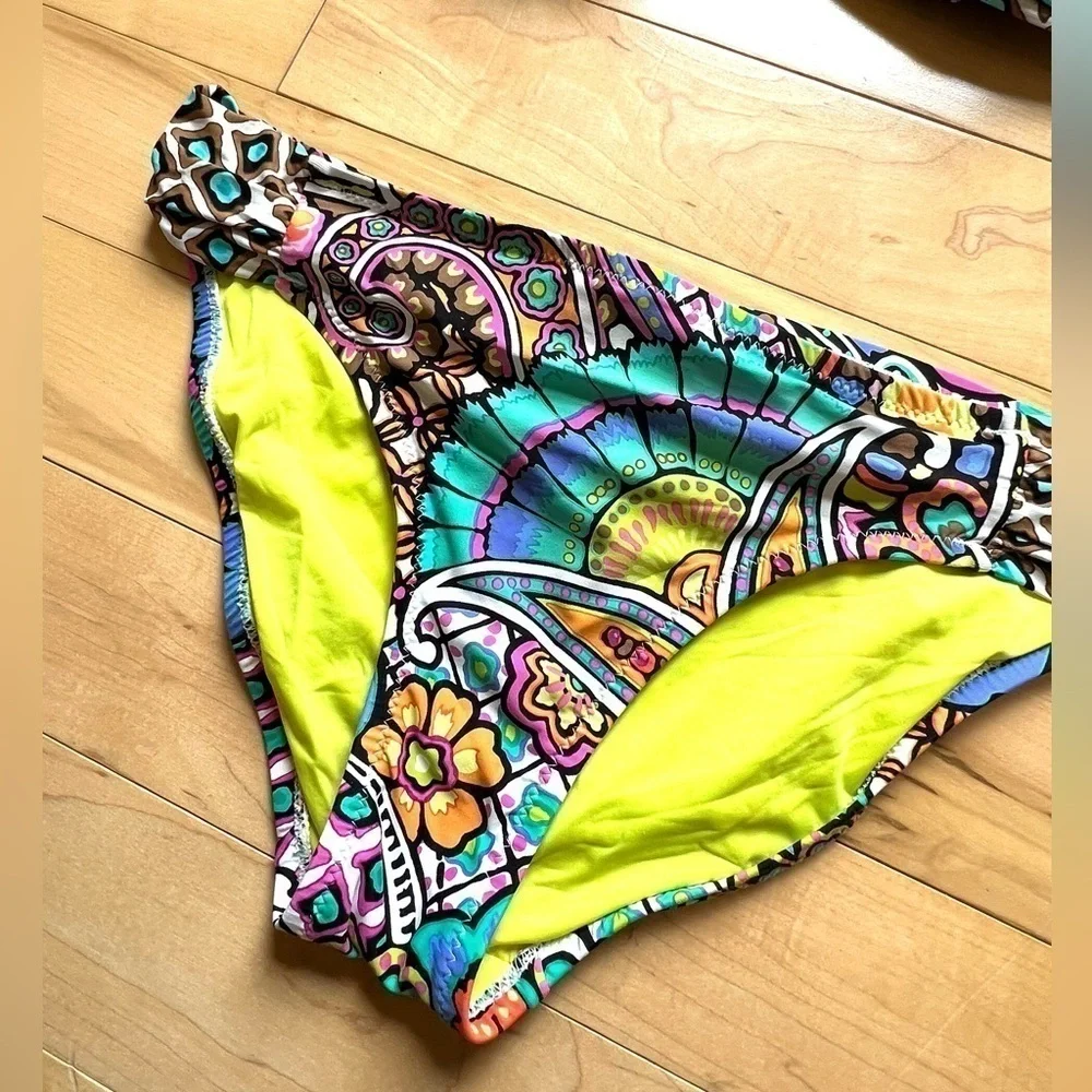 Trina Turk bright multicolor patterned strapless two-piece bikini swimsuit